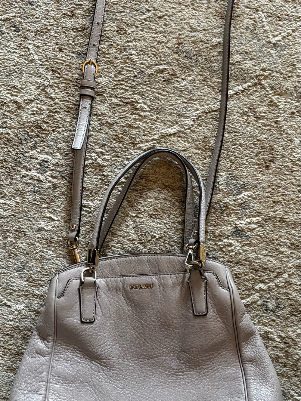 Coach Pebbled Leather Satchel in Light Taupe with Gold Hardware